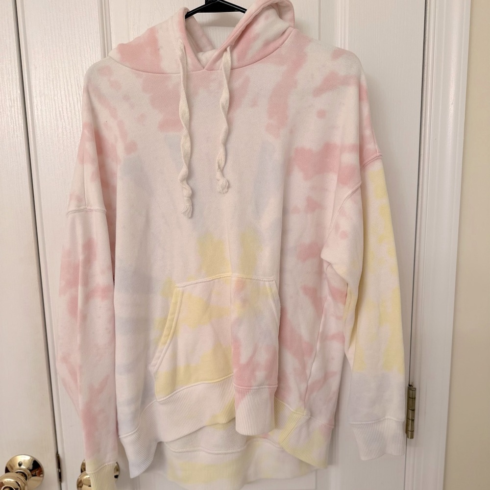 Aerie pastel yellow pink and blue tie dye hoodie size XS